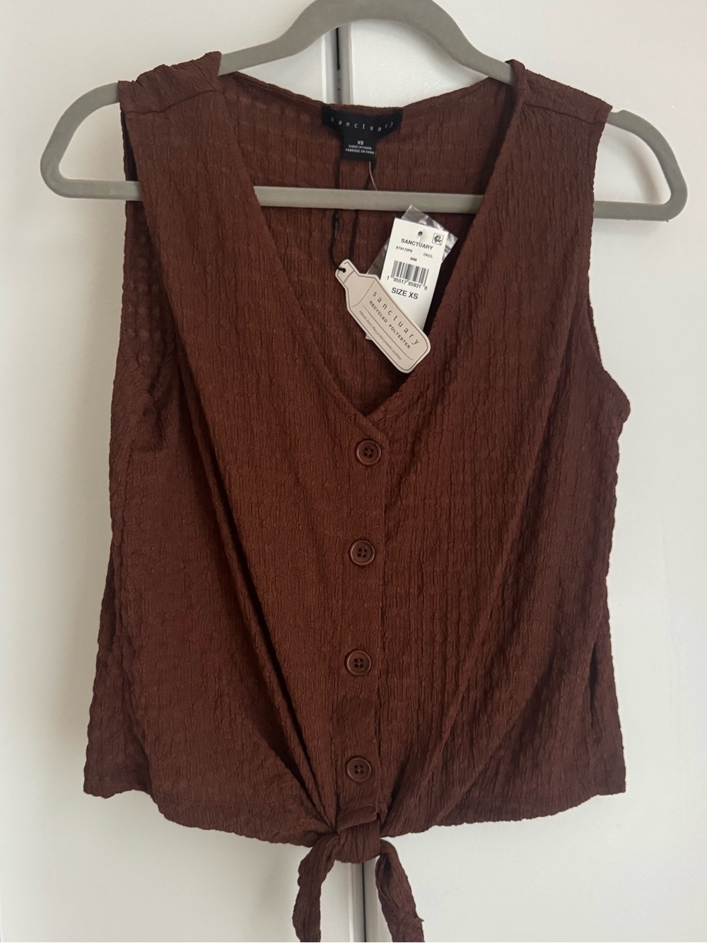 Sanctuary NWT brown Tie-Front Button Sleeveless Camisole tank top sz XS